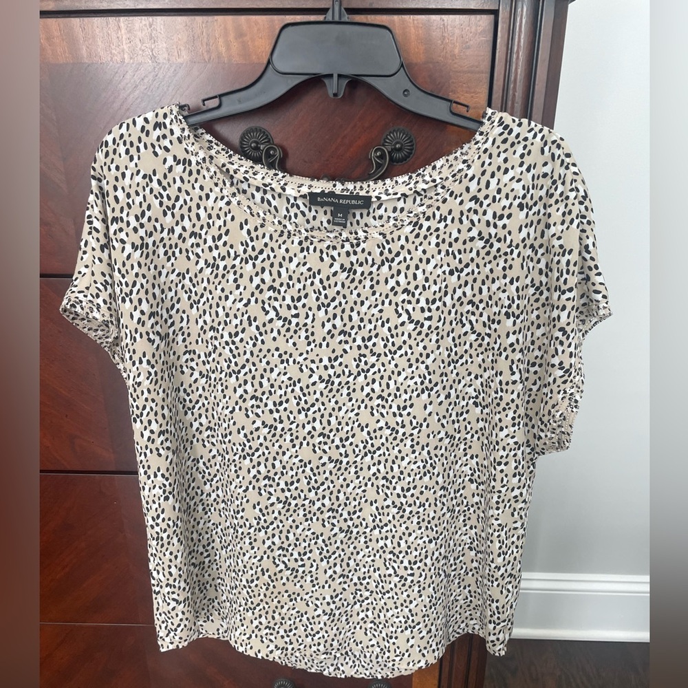 Banana Republic Black and Cream Leopard Spotted Blouse